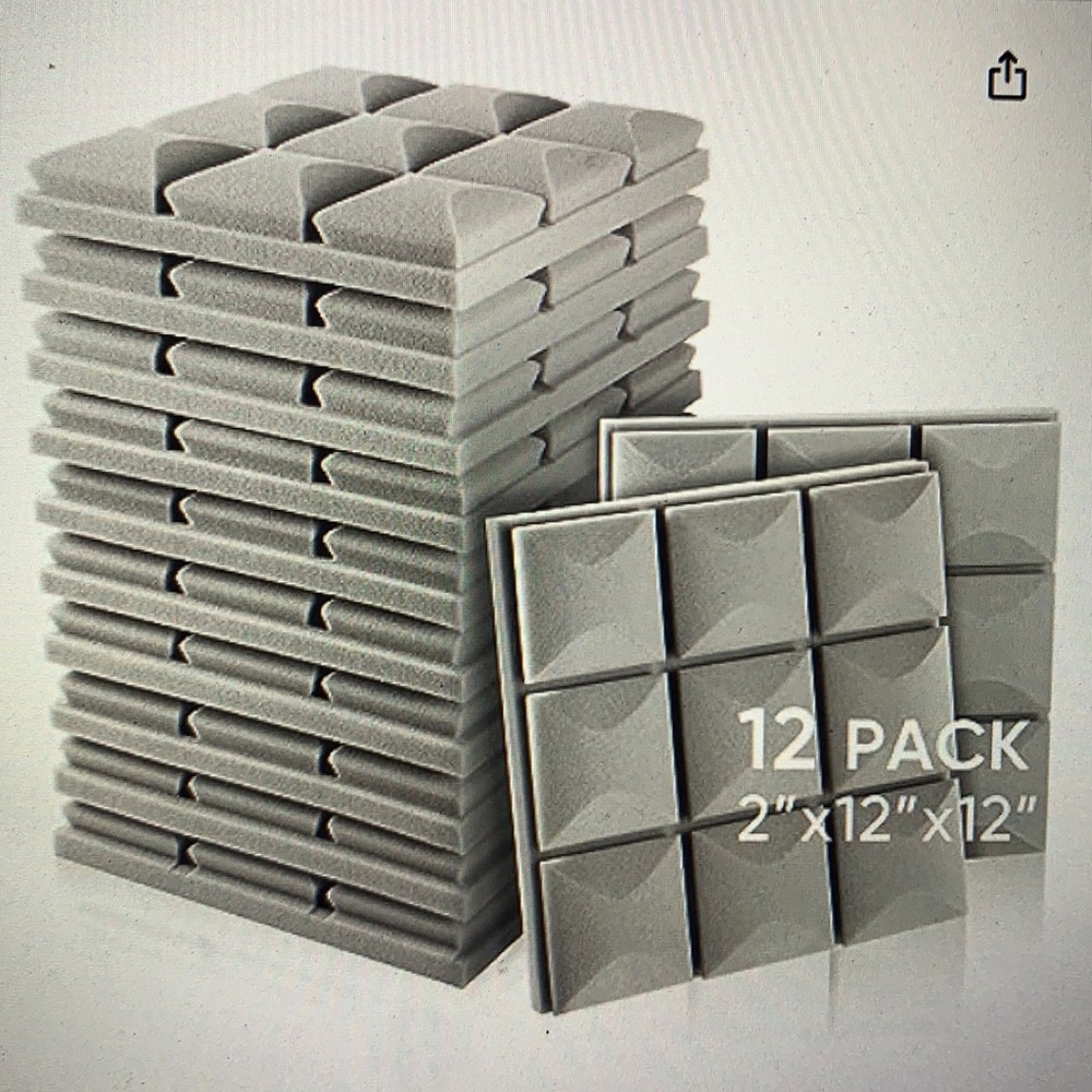 Acoustic Foam Panels 12 Pack Grey 2”x12”x12” Mushroom Sound Proofing (NWT)